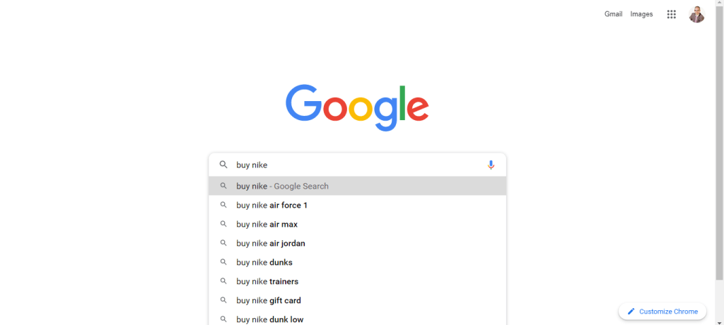 google autocomplete feature example