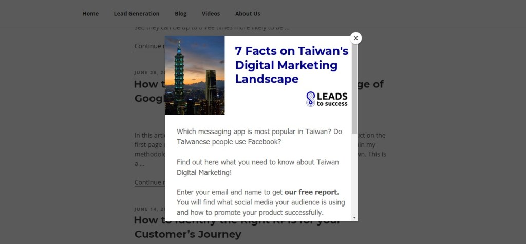 pop up with lead magnet example