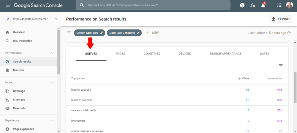 Google Search Console - Search Results - Queries