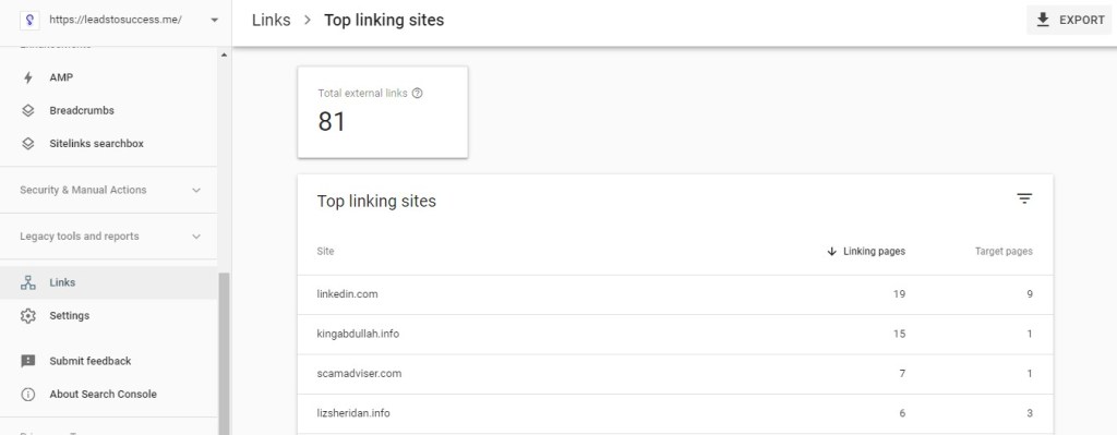 how to use google search console to find inbound links
